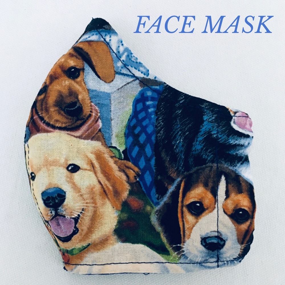 FACE MASK 💯% COTTON DOGS MOTIF BLUE CREAM GREEN - Picture 5 of 9